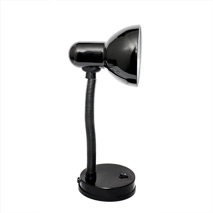 Simple Designs LD1003-BLK Basic Metal Desk Lamp with Flexible Hose Neck for Office, Living Room, Bedroom, College Dorm, Bookshelf, Black - LeafyLoom