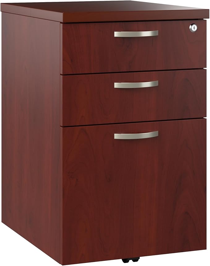 Bush Business Furniture Office in an Hour 3 Rolling File Cabinet | Mobile Under Desk Drawers for Letter, Legal, and A4-size Document Storage, Hansen Cherry - LeafyLoom