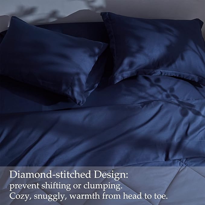 NexHome King Bed in a Bag 7-Pieces Navy Comforter Sets with Comforter and Sheets Soft All Season Bedding Sets with Comforter, Pillow Shams, Flat Sheet, Fitted Sheet and Pillowcases - LeafyLoom