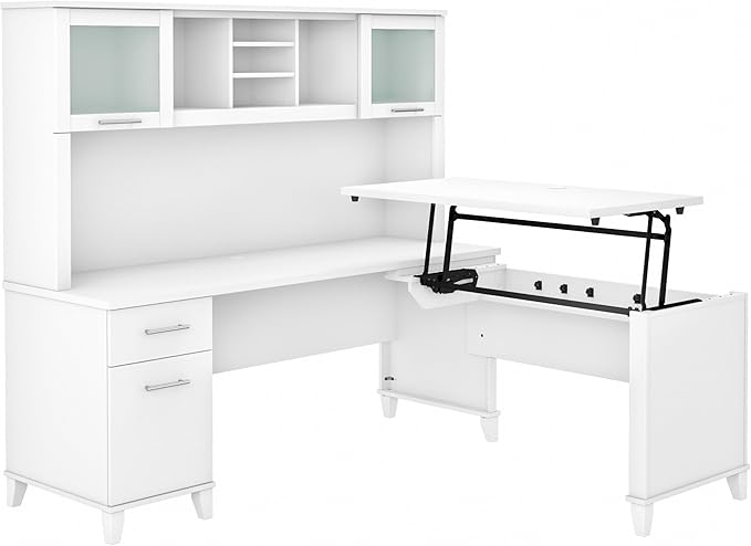 Bush SET015WH Somerset 35-Inch -41-Inch Adjustable Desk with Hutch, White - LeafyLoom