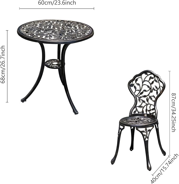 Patio Bistro Set.Rust-Resistant Cast Aluminum Bistro Table Set with Umbrella Hole for Backyard (Leaf DESIGNCOPPER) - LeafyLoom