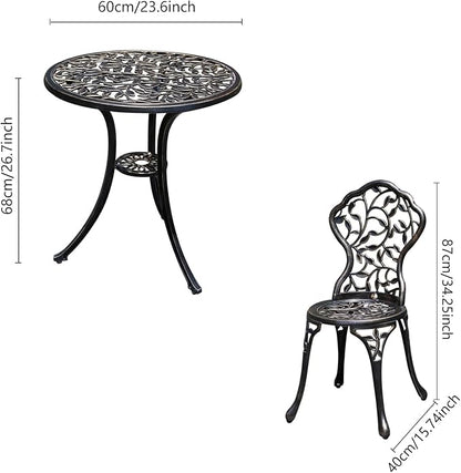 Patio Bistro Set.Rust-Resistant Cast Aluminum Bistro Table Set with Umbrella Hole for Backyard (Leaf DESIGNCOPPER) - LeafyLoom