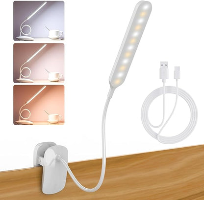 Desk Lamp, Table Lamp 1500mAh Dimmable Reading Lamp with Clamp and Type-C Charging Port, Desk Light for Home Office Reading Working Studying Gooseneck Adjustable Flexible - White - LeafyLoom