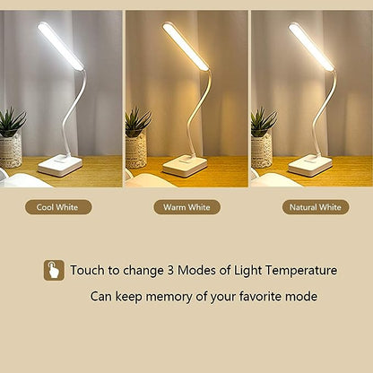 Cordless Desk Table Lamp Reading Light Rechargeable Battery 2200m,Touch 3 LED Modes,Dimmable,Small,Gooseneck, Highest 17.7",Lamp for Kids Bedroom Bedside - LeafyLoom