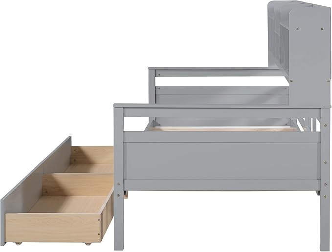 Merax Twin Wood Daybed with Bedside Shelves and Two Drawers Sofa Bed Frame for Kids Boys Girls/No Box Spring Needed Gray - LeafyLoom