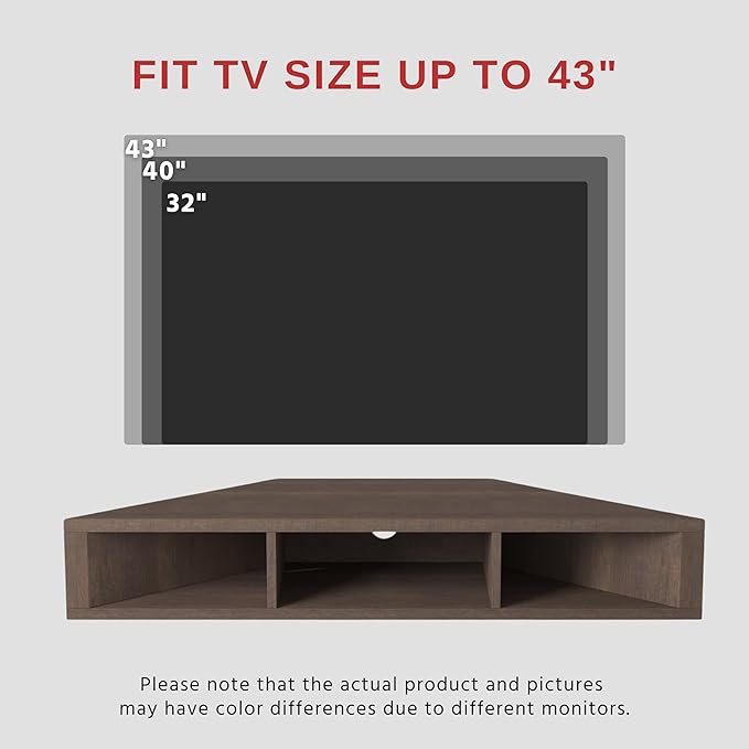 24/7 Shop at Home French 47 inch Modern TV Stand with Storage, Floating Corner Shelf for Wall, Wood Entertainment Center with Shelves for Living Room, Bedroom, Family, OneSize, Walnut Brown - LeafyLoom