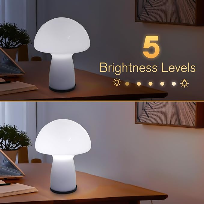 Milk White Mushroom lamp, Murano style retro design,Glass desk lamp with RGB 16 Color gradient dimmable LED bulbs, bedroom bedside bedside lamp, perfect home decoration.(LED Bulb Included) - LeafyLoom