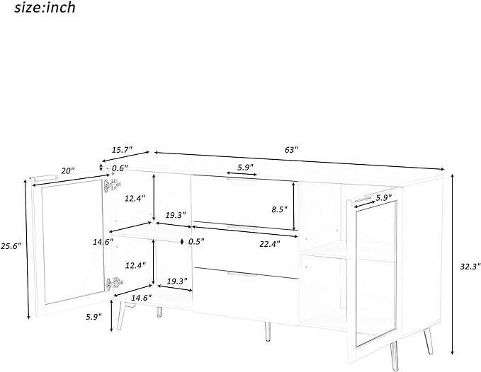 GIA Home Furniture Series Modern MDF Buffet Sideboard with 2 Doors,3 Drawers,Accent Storage Cabinets with Metal Handles for Kitchen,Dinning,Living Room, 63 Inch, Black Finish - LeafyLoom