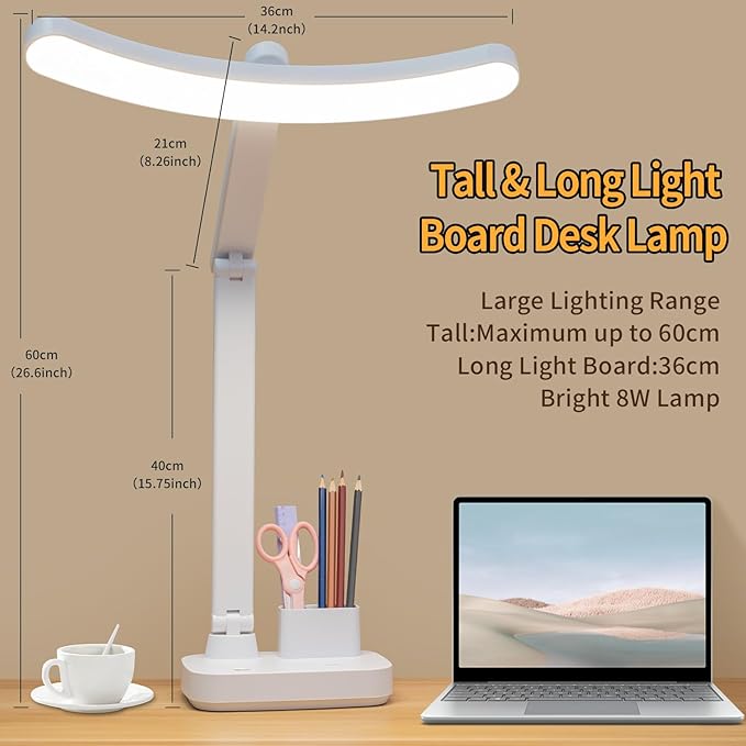 Cordless Rechargeable Desk Table Lamp Big Battery 4000MAH,Tall Reading Light 24inch /Bright 60 LED 8W / Touch Dimmable/Multifunctions,Wireless Lamp for Home Bedroom Bedside Office Dorm - LeafyLoom