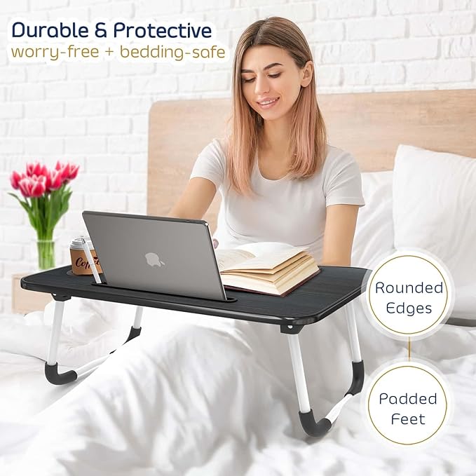 Clara Clark Reading Pillow with Portable Lap Desk for laptop Set, Back Pillow for Sitting Up in Bed, Memory Foam Back Support Pillow, Bed Rest Pillow with Foldable Laptop Desk, Large - White - LeafyLoom