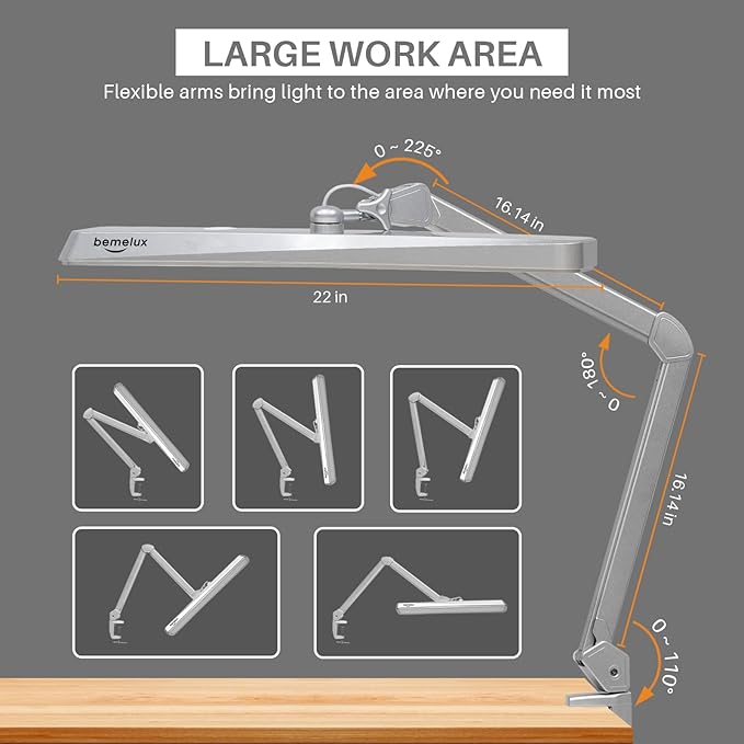 LED Architect Desk Lamp with Clamp, Metal Swing Arm 2000 Lumens Dimming Office Table Lamp for Task Work Drafting Reading Desktop, 234PCS Bright LEDs, 24W, 5 Color Temperatures Workbench Lamp - LeafyLoom