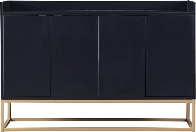 Sideboard Buffet Cabinet with Large Storage Space,Modern Particle Board Kitchen Console Table,W/ 4 Doors and Gold Metal Legs,Dining Room,Entryway,Black, 47.2" - LeafyLoom