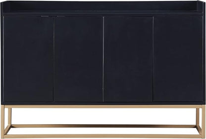 Sideboard Buffet Cabinet with Large Storage Space,Modern Particle Board Kitchen Console Table,W/ 4 Doors and Gold Metal Legs,Dining Room,Entryway,Black, 47.2" - LeafyLoom