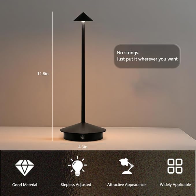 Portable LED Table Lamp with Touch Sensor, 3-Levels Brightness Metal Desk Lamp, 3 Color Touch Control Rechargeable Lamp, Night Light, Bedside Lamp,Dining Room Lamp (Black) - LeafyLoom