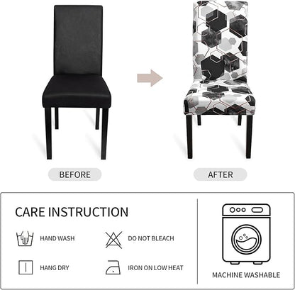 Gibelle Dining Room Chair Covers Set of 4, Soft Stretch Kitchen Chair Covers Slipcover Protector, Removable Washable Geometric Parson Chair Covers 4 Pack, Black Gibelle