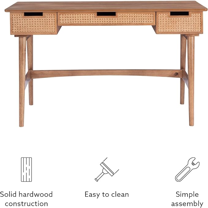 Linon Natural Dutton Wood and Rattan Desk - LeafyLoom