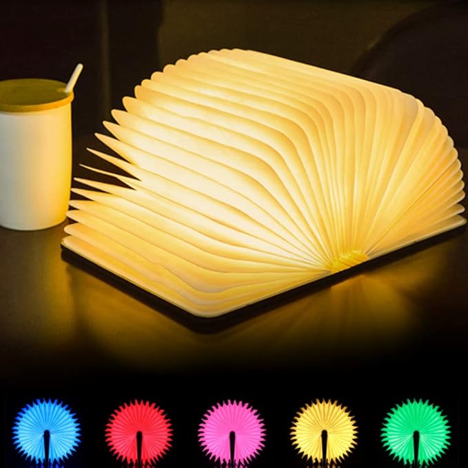 Folding Book Lamp Novelty Wooden Table Lamp Portable Desk Light LED Paper Lantern with USB Rechargeable for Gift Home Office Decor - LeafyLoom