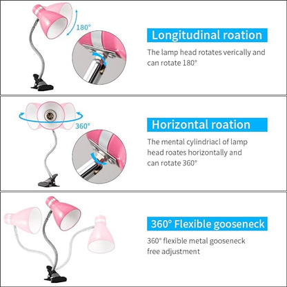 Metal Desk Lamps Clip on Lamp Clip on Light Portable Clamp On Reading Light,Eye-Caring Study Table Lamp with Flexible Goose Neck for Bedroom and Office Home Lighting (Rose red) - LeafyLoom