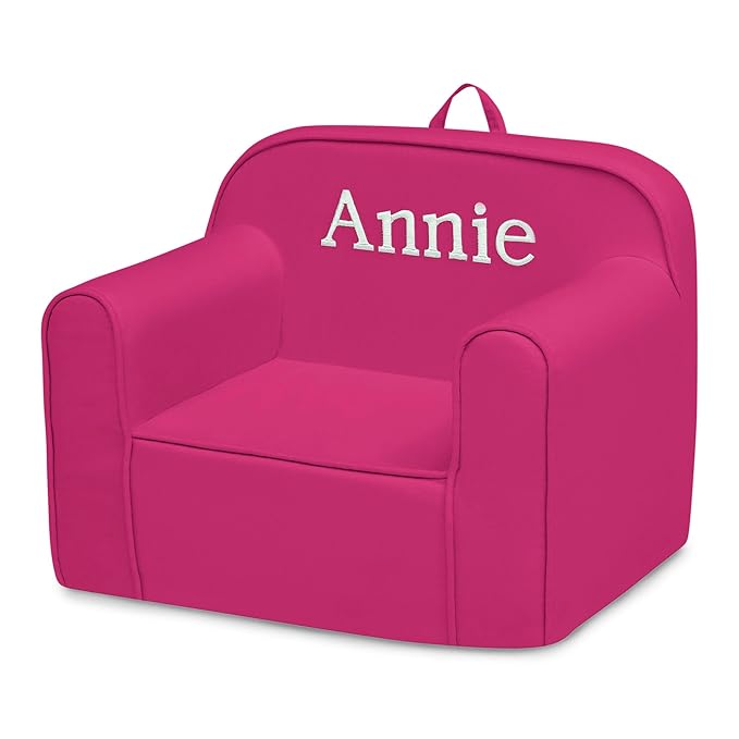 Delta Children Personalized Cozee Chair - Customize with Name – Foam Kids Chair for Ages 18 Months and Up, Hot Pink - LeafyLoom