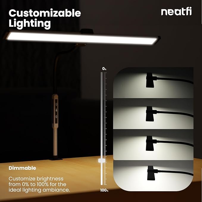 Neatfi Modern Desk Lamp with Clamp, Touch & Remote Controlled, 15W, Adjustable Color Temperature (3000K-6000K), Stepless Dimming, Flicker-Free, Wide-Angle Lighting for Home (Gooseneck, Silver) - LeafyLoom