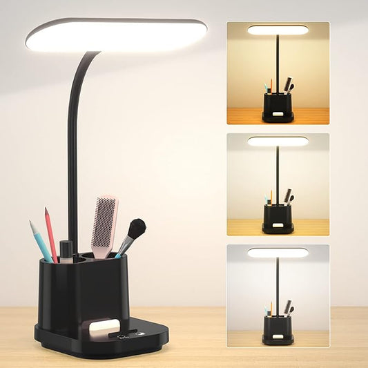 DEEPLITE Desk Lamp,Desk Light for Home Office,Battery Operated,Rechargeable,Pen Holder,800LM 3 Colors Dimmable Adjustable Study Lamp,Cordless Reading Lamps for Dorm Bedrooms. - LeafyLoom