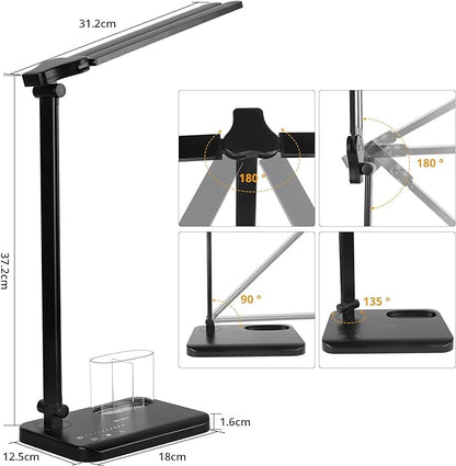 iVict LED Desk Lamp, Adjustable Table Foldable Lamp with USB Charging Port, 25 Lighting Modes, 45-Minute Auto Timer, Dual Swing Arm Desk Light with Pen Holde for Home Office/Study(Pink) - LeafyLoom