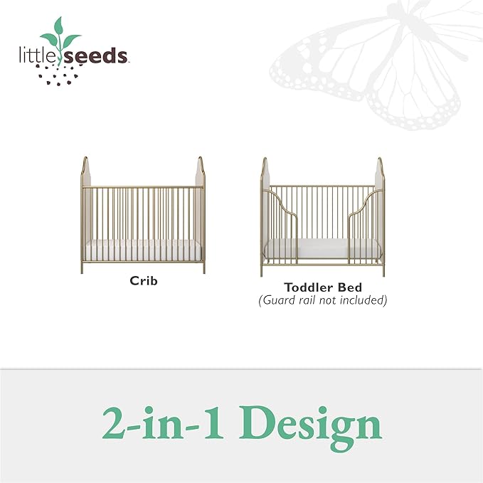 Little Seeds Piper Upholstered Metal Crib, Gold - LeafyLoom