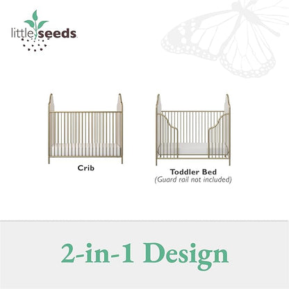 Little Seeds Piper Upholstered Metal Crib, Gold - LeafyLoom