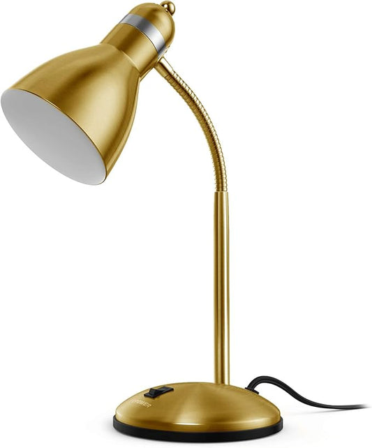 LEPOWER Metal Desk Lamp, Adjustable Goose Neck Table Lamp, Eye-Caring Study Desk Lamps for Bedroom, Study Room and Office (Gold) - LeafyLoom