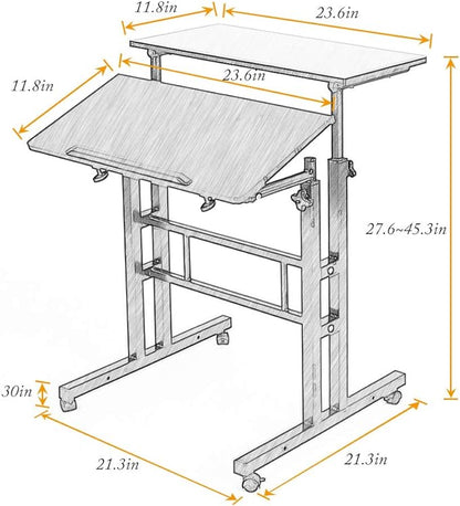 DlandHome Mobile Standing Desk Stand Up Desk Rolling Desk, Stand Sit Desk Mobile Computer Desk Adjustable Standing Desk 23.6inches Table Workstation Mobile Desk Cart Tray Black - LeafyLoom