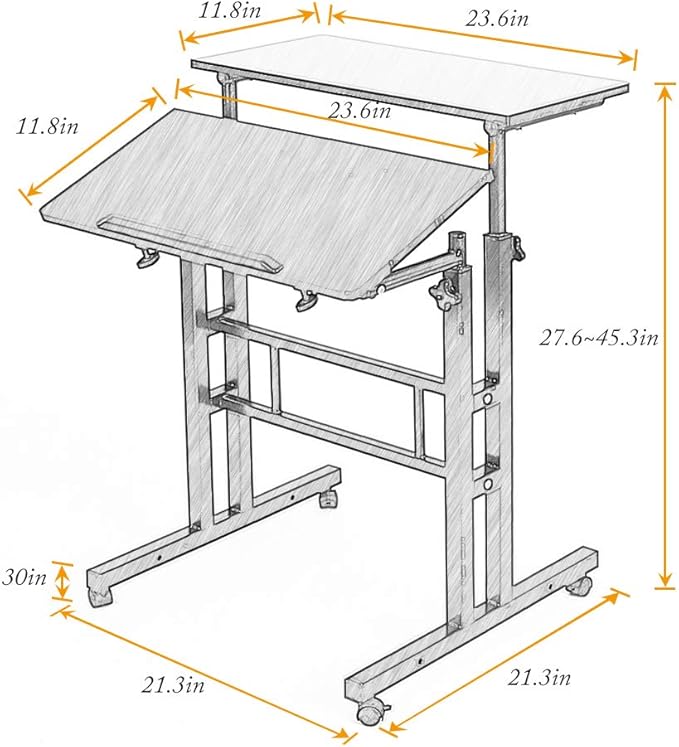 DlandHome Mobile Standing Desk Stand Up Desk Rolling Desk, Stand Sit Desk Mobile Computer Desk Adjustable Standing Desk 23.6inches Table Workstation Mobile Desk Cart Tray Maple - LeafyLoom