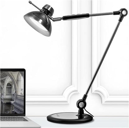 OTUS Desk Lamp Gesture Control, LED Architect Desk lamp for Home Office, Adjustable Metal Swing Arm, Tall Task Light for Drafting or Bedside Table Reading, 12 Brightness, 3 Touch Eye-Caring Modes - LeafyLoom