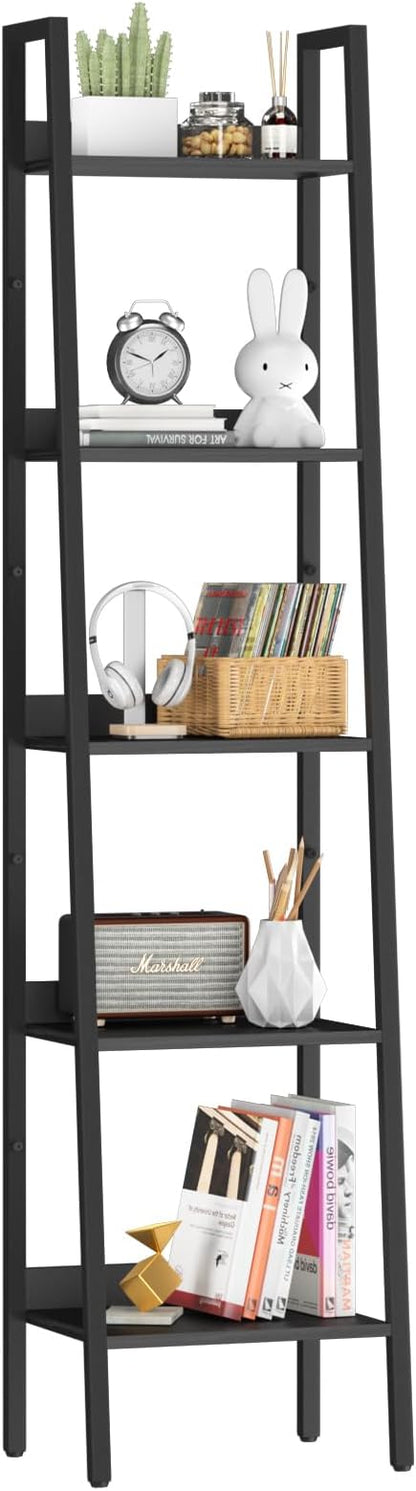 Yoobure Ladder Shelf, 5 Tier Tall Ladder Bookshelf Corner Shelf, Industrial Book Shelf Ladder Bookcase Narrow, Standing Storage Shelves Display Shelf for Bedroom Living Room Office Kitchen Bathroom - LeafyLoom