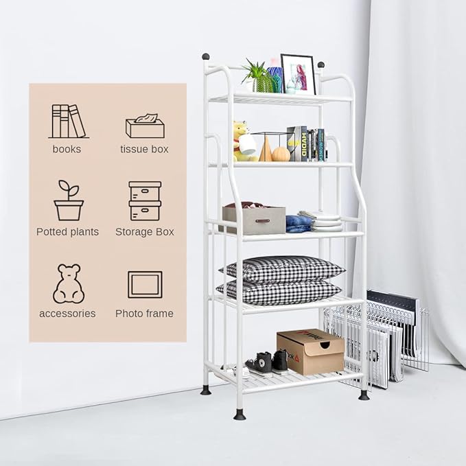 Shelving Unit Bakers Rack Metal Storage Shelves Laundry Shelf Organizer Standing Shelf Units for Laundry Kitchen Bathroom Pantry Closet Indoor and Outdoor (5 Tier, White) - LeafyLoom