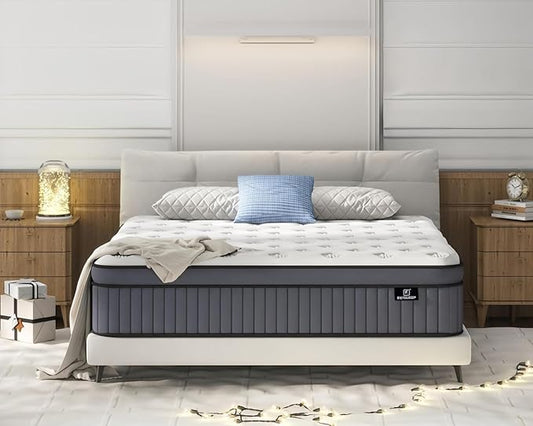 Queen Mattress - Upgrade Strengthen - 14 Inch Firm Hybrid Queen Size Mattresses in a Box, Mattress Queen Size With Memory Foam and Independent Pocket Springs, Strong Edge Support, Release Pressure - LeafyLoom