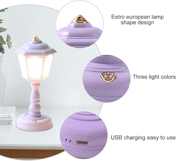 Mini Desk lamp Vintage, LED Desk Lamp Dimmable Table Lamp Reading Lamp with USB Charging Port, Sensitive Control, Eye-Caring Office Lamp,Very beautiful decorative desk lamp (Purple) - LeafyLoom