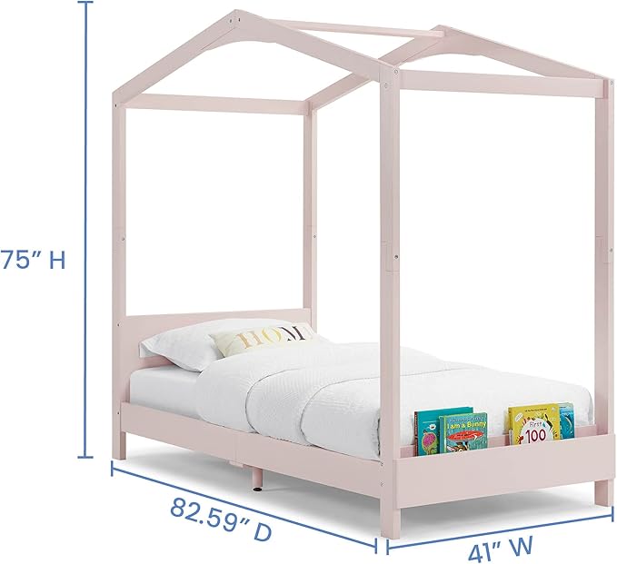 Delta Children Poppy House Wood Twin Bed, Platform Bed - No Box Spring Needed, Blush Pink - LeafyLoom