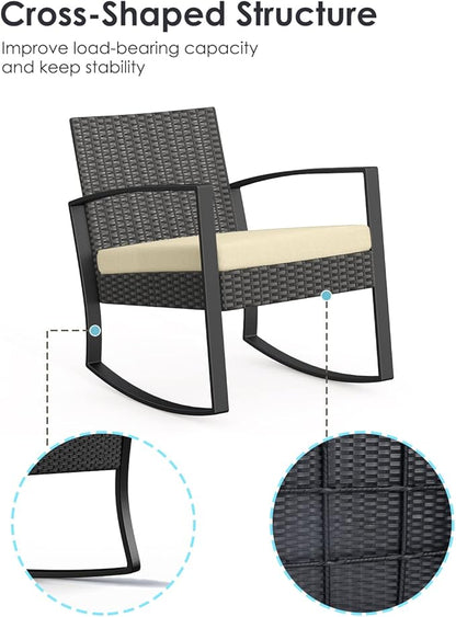 Patio Furniture Set Outdoor Wicker Bistro Set, Modern Rattan Patio Chairs Conversation Set with Coffee Table for Balcony Porch Garden Yard Poolside (3 Pieces, Beige) - LeafyLoom