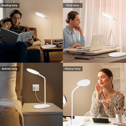 G Keni 1400 High Lumen LED Desk Lamp with Wireless Charger, Touch Control Dimmable Reading Table Lamp, 3 Color Modes, 30 Minutes Timer, Eye Care Study Desk Light, AC Adapter for Home, Office, Dorm - LeafyLoom