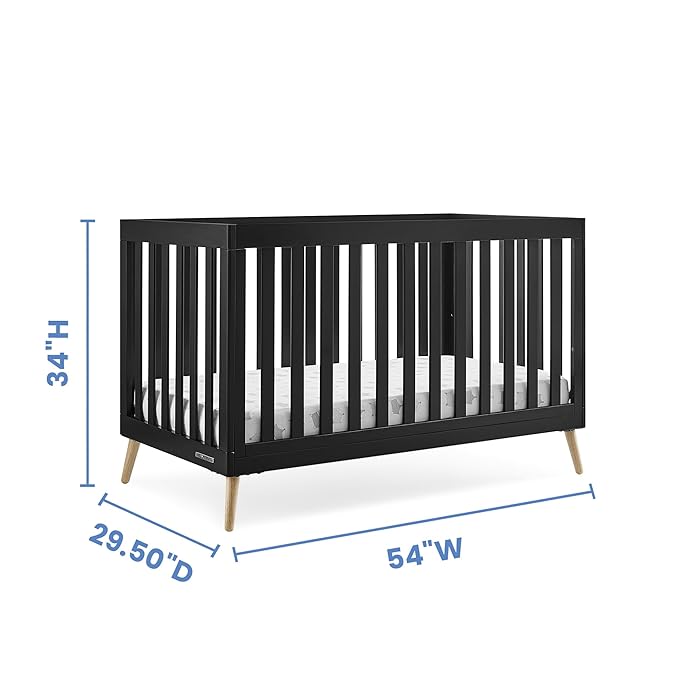 Delta Children Essex 4-in-1 Convertible Baby Crib, Ebony with Natural Legs - LeafyLoom