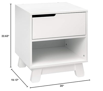 Babyletto Hudson Nightstand with USB Port in White, 1 Drawer and Storage Cubby - LeafyLoom