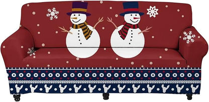 FKELYI Stretch Sofa Slipcover-Snowman Snowflake Christmas Decor Non Skid Sofa Cushion Couch Cover Washable Furniture Protector-L FKELYI