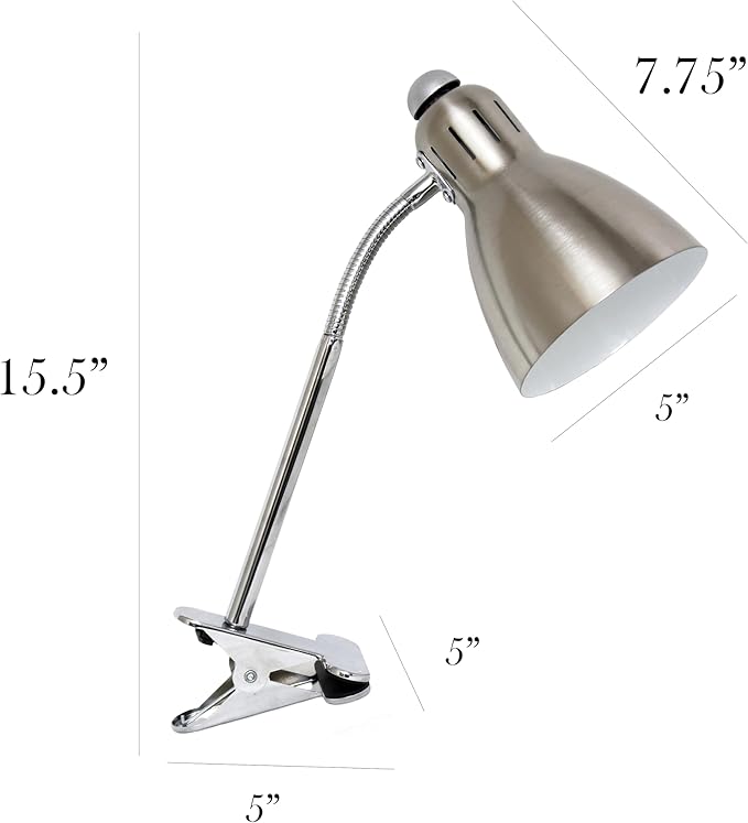 Simple Designs LD2016-BSN Adjustable Flexible Gooseneck Clip Light Desk Lamp, Brushed Nickel - LeafyLoom