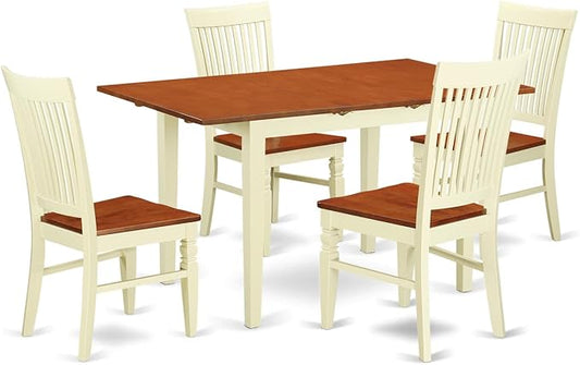 East West Furniture NOWE5-BMK-W 5 Piece Dining Table Set for 4 Includes a Rectangle Kitchen Table with Butterfly Leaf and 4 Dinette Chairs, 32x54 Inch, Buttermilk & Cherry - LeafyLoom