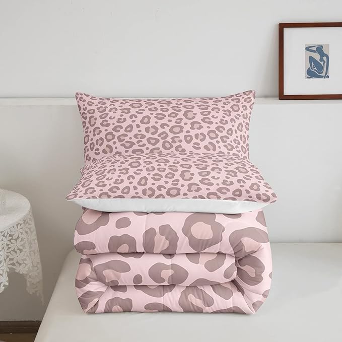 Pink Leopard Skin Comforter Leopard Print Comforter Set For Kids Boys Girls Africa Cheetah Printed Children Bedding Set Ultra Soft Decor Safari Animal Fur Pattern Duvet Set Twin Size Quilt Set - LeafyLoom