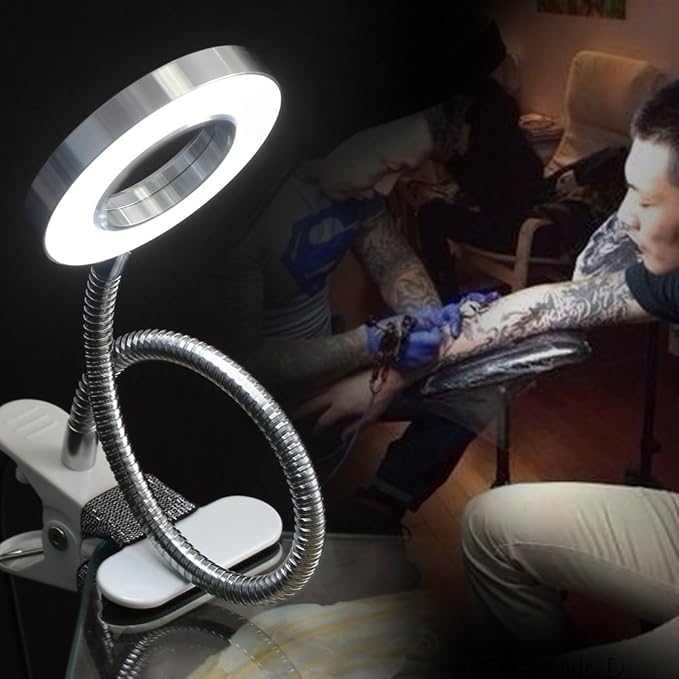 Portable Tattoo LED Lamp, LED Desk Lamp with Clamp, Warm/Cold Light LED USB with Clip for Eyebrow Tattoo Manicure Eyelash Extension and Reading - LeafyLoom