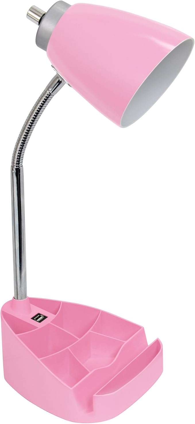 Simple Designs LD1056-PNK Gooseneck Organizer Desk Lamp with iPad/Tablet Stand or Book Holder and USB Port, Pink - LeafyLoom