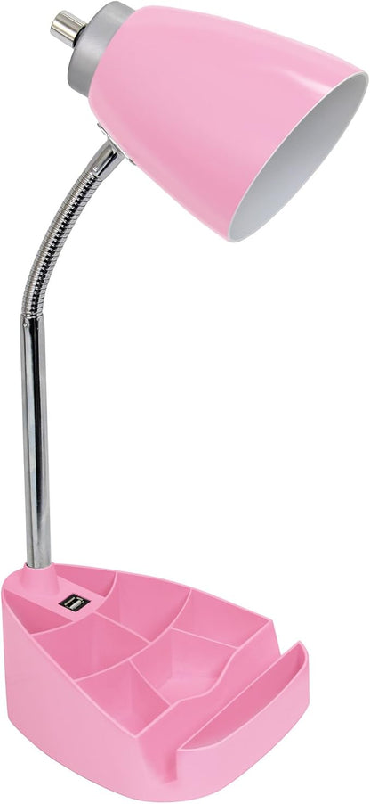 Simple Designs LD1056-PNK Gooseneck Organizer Desk Lamp with iPad/Tablet Stand or Book Holder and USB Port, Pink - LeafyLoom