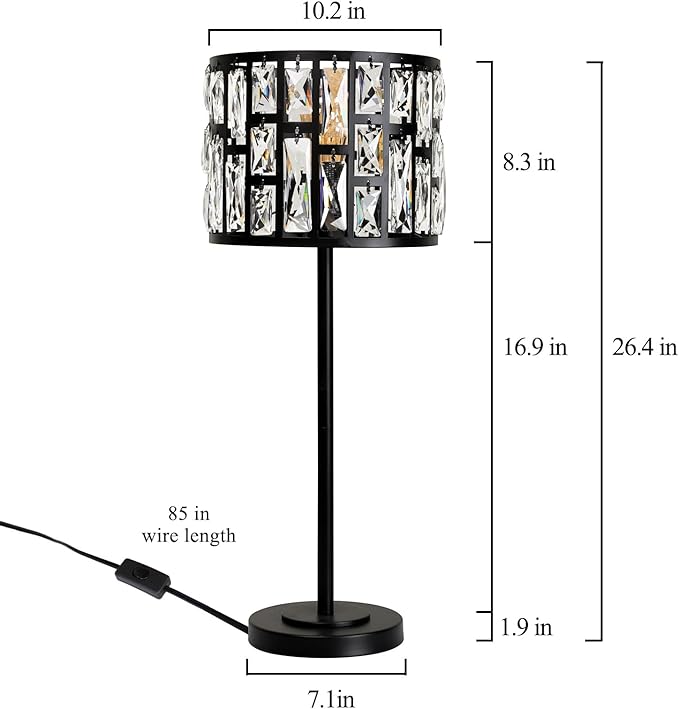 Modern K9 Crystal Table Lamp Desk Lamp 26" Tall for Bedroom Reading, Living Room, Office - LeafyLoom