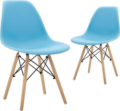 CangLong Modern Mid-Century Side Chair Dining Chair with Natural Wood Legs for Kitchen, Living, Dining Room, Set of 2, Blue - LeafyLoom